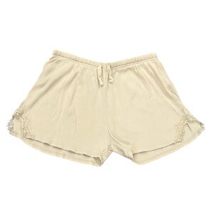 Lilly silk cream ribbed silk knit drawstring waist lace sides lounge shorts M